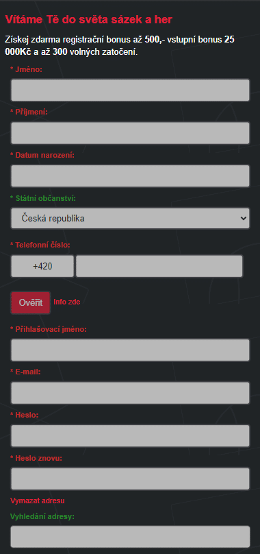 Registrace z aplikace Registrace z aplikace nebo webových stránek
